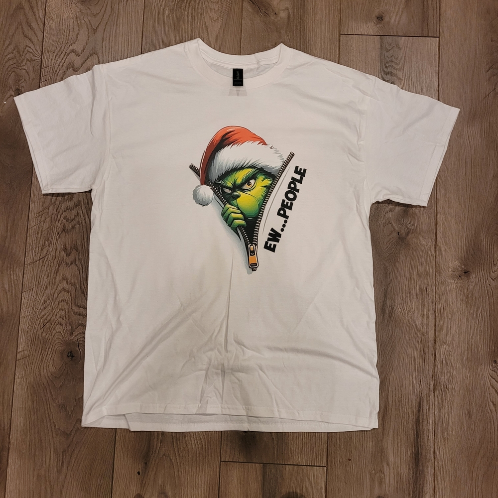 Gildan White T-Shirt with Grinch Santa Design